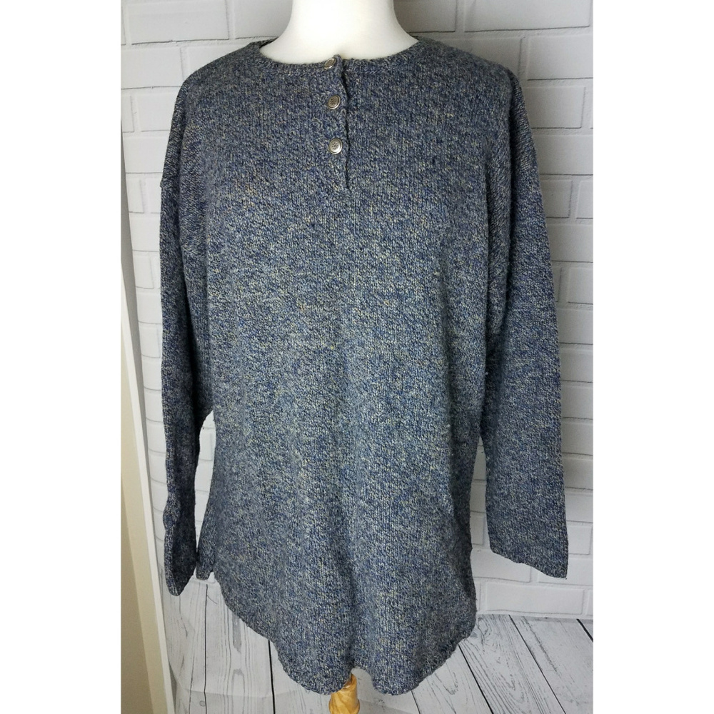 Woolrich marled wool sweater storm blue button M